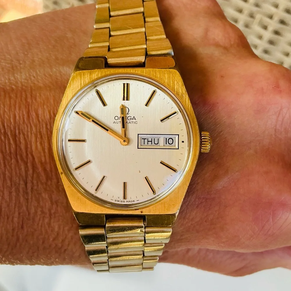 Omega Gold-Tone Men's Automatic Watch with Silver Dial